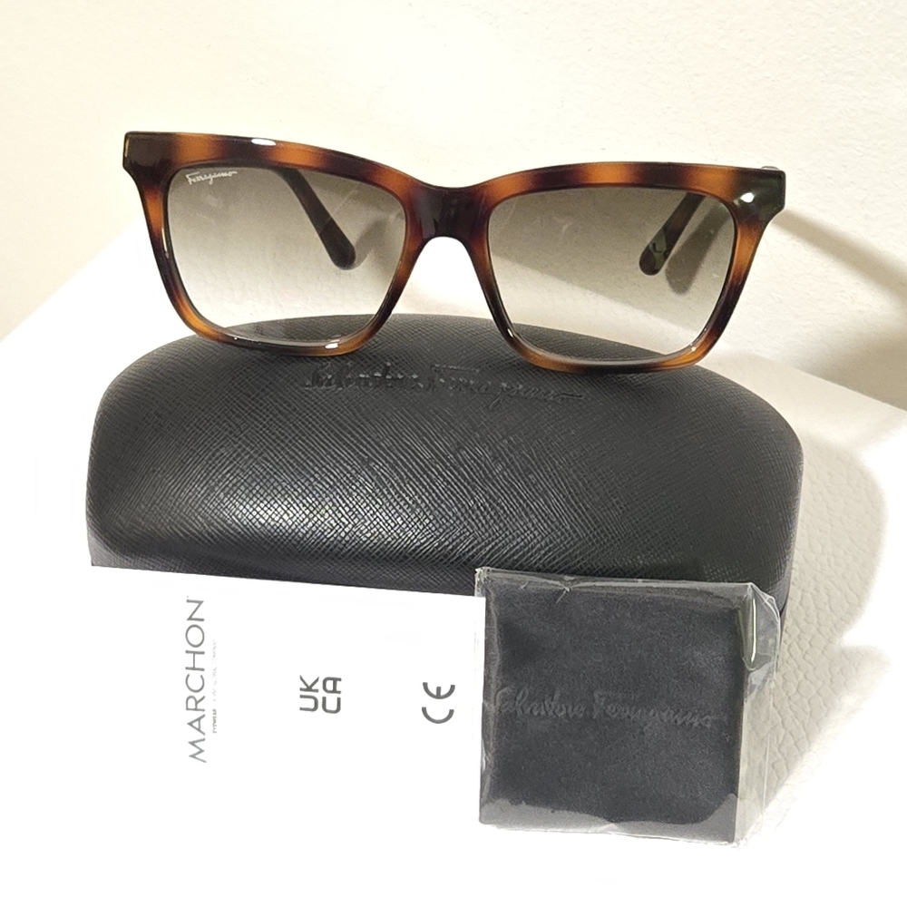 Ferragamo Tortoise Shell Sunglasses with Case
